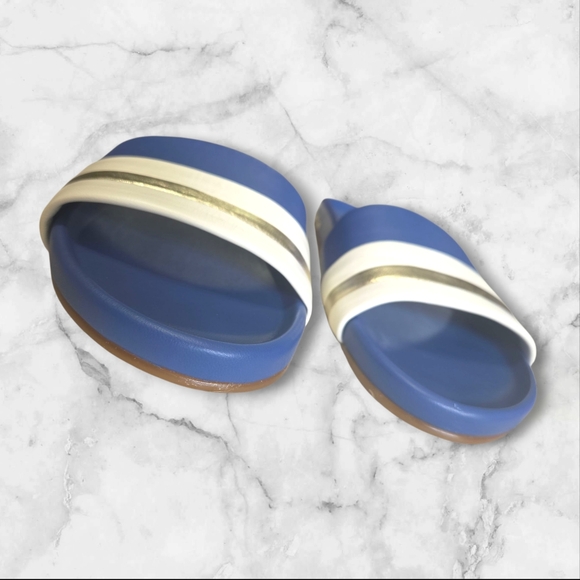 Beek.. Gallito Leather Blue Silver White Casual Sandals Slides Size 9 Summer - Picture 4 of 8